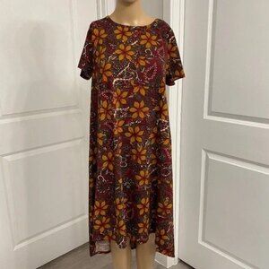 LulaRoe Women's Carly Short Sleeve Floral Dress. Small. Maroon/Mustard Color
